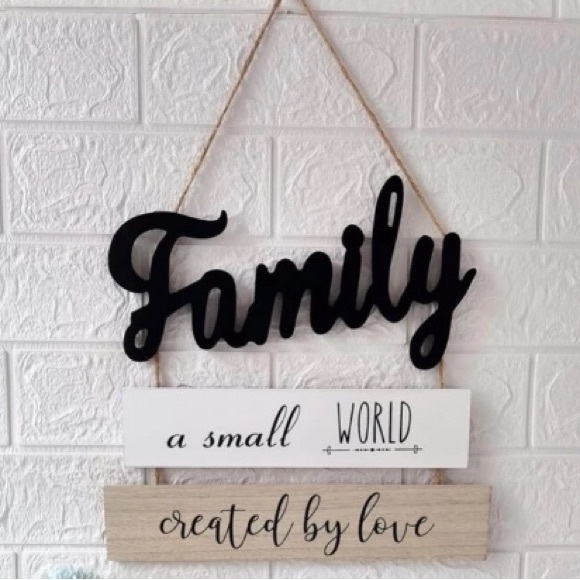 NWT- Family- a small WORLD- created by love- Beautiful 3 Tier Wooden Decor Sign - Picture 1 of 4